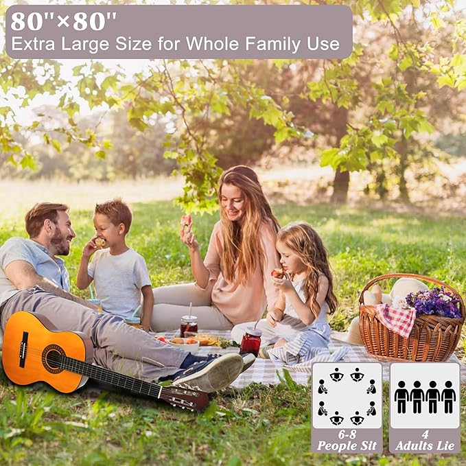 HX&OD Outdoor Picnic Blanket, Extra Large, 80''x80'' Waterproof Foldable Blankets Gingham Picnic Mat for Beach, Camping Grass Lawn Park Accessories Cute Couple Ideas Wedding (Light Brown, 80”x80”)