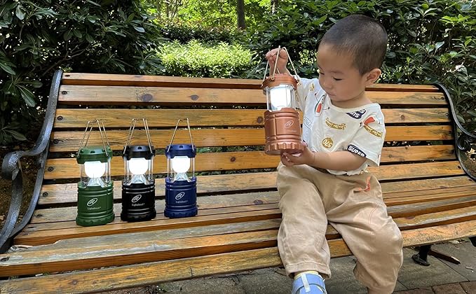 Lightahead Portable Outdoor LED Camping Lantern, Set of 4 Colors Black,Blue,Brown,Green, Collapsible. Great for Emergency, Tent Light, Backpacking (Without Battery)