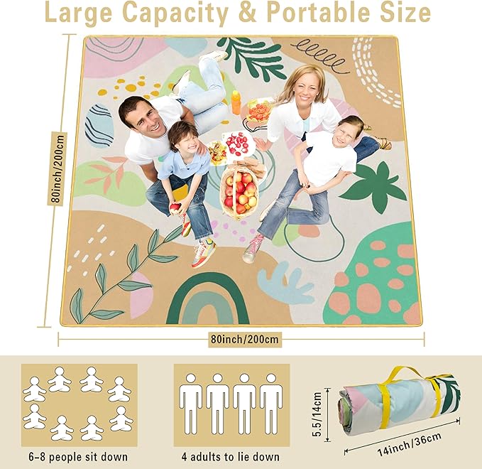 Extra Large Picnic Blankets Waterproof Foldable (80 "x 80") Beach Blanket Waterproof Sandproof,3-Layer Thicking Mat Outdoor Packable Camping Blanket