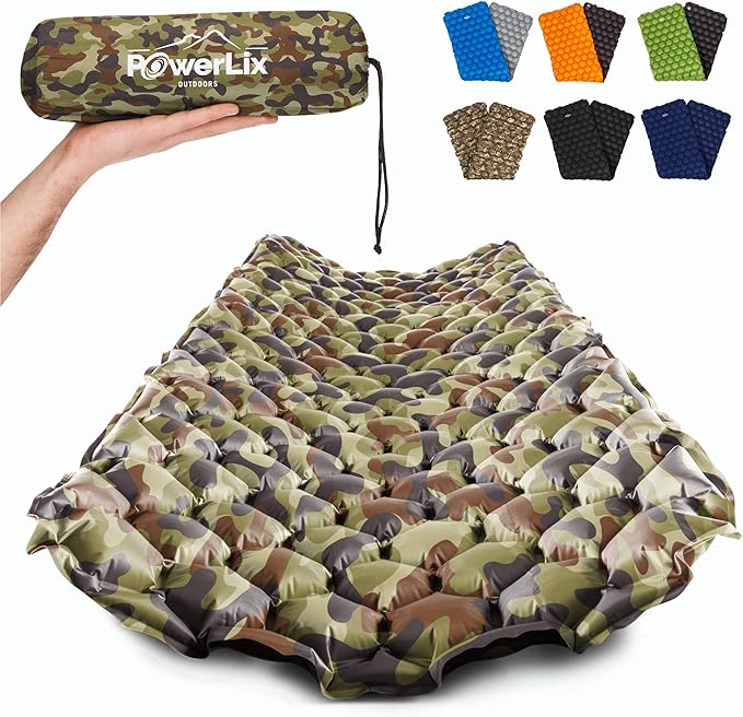 POWERLIX Camping Sleeping Pad - Ultralight Inflatable Camping Mattress Sleeping Mat for Backpacking, Hiking, Compact Lightweight Sleeping Pad, Inflation Bag/Repair Kit Included