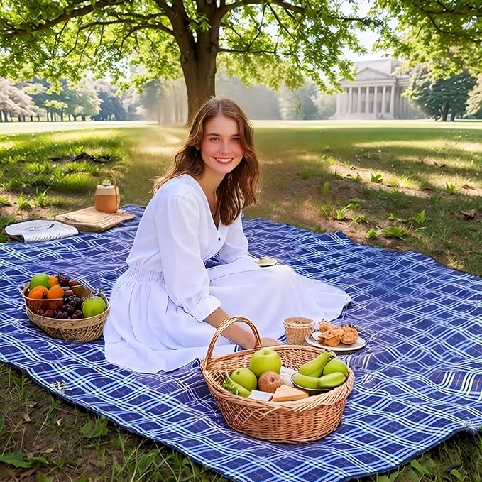 Wind Tour Family Outdoor Waterproof Durable Picnic Blankets with Carry Strap Foldable Sandproof Picnic Floor Mat for Kids Playground Camping Hiking Grass Travelling (1, Navy blue-78.7 * 78.7 in)