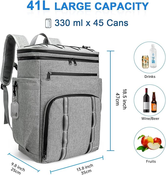 Backpack Coolers Insulated Leak Proof, 45 Cans Beach Cooler Backpack, Large Capacity Ice Chest Backpack, Waterproof Soft Cooler Bag Lunch Backpack for Men Women Camping Hiking