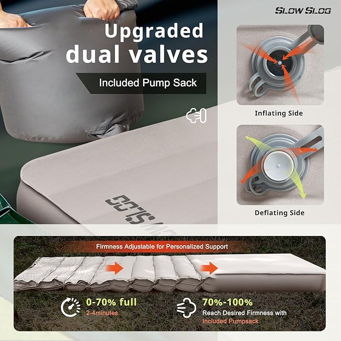 Self-Inflating Sleeping Mats for Camping 4in Ultra-Thick Foam Sleeping Pad Inflatable Camping Mattress with Pump Sack, Portable Camping Pad for 4-Season, Cream