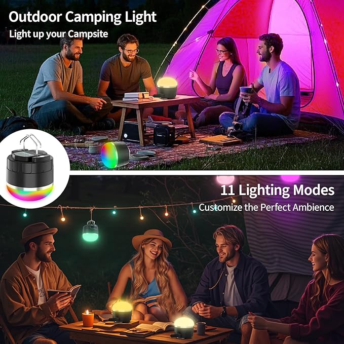 LED Camping Lantern Rechargeable, 1000LM Portable Camping Tent RGB Light with 10 Light Modes & Magnetic Base, 4000mAh Emergency Hanging Light for Hurricane, Power Outage, Camping, Hiking