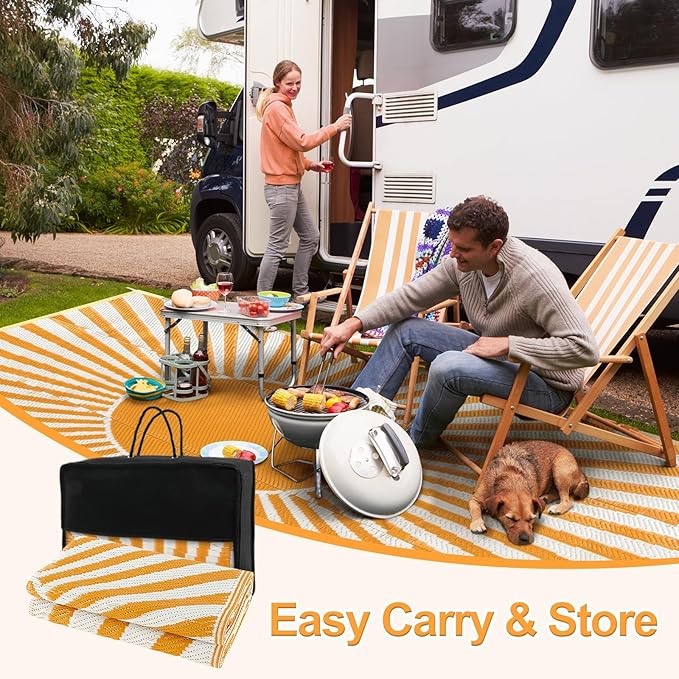 Wonnitar Outdoor Rug 6x9 Waterproof - Reversible Plastic Straw Patios Rug, Large Outside Portable Camper RV Mat, Outdoor Carpet for Deck Picnic Balcony Backyard Porch (Orange, 6'x9')