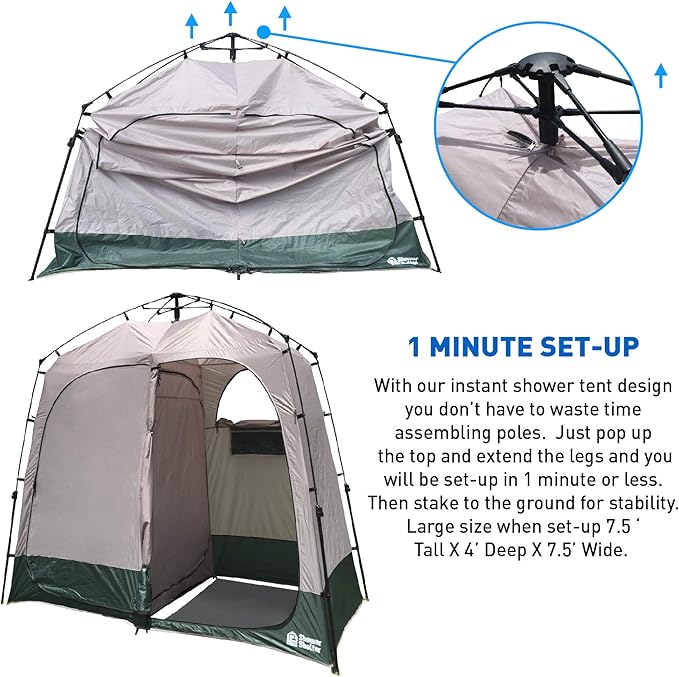 EasyGo Product Shower Shelter – Giant Portable Outdoor Pop UP Camping Shower Tent Enclosure – Changing Room – 2 Rooms – Instant Tent – 7.5' Tall x 4' Deep x 7.5' Wide, Green