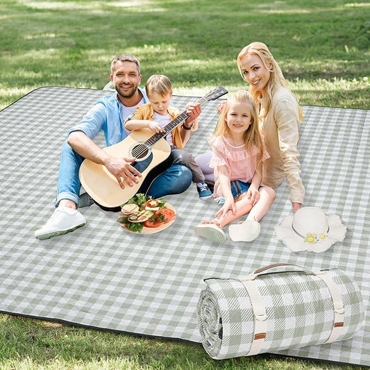 Picnic Blankets Outdoor Extra Large - 80"x80" Portable Waterproof Picnic Blanket, Machine Washable 3-Layer Foldable Park Mat with Sandproof Backing for Grass, Hiking, Travel, Concerts, Indoor (Green)