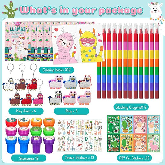 72 Pcs Llama Birthday Party Favors Kits ,Llama Coloring Book Alpaca Pinata Filler Cactus Goodie Bags Summer Mexican Party Supplies Llama Craft DIY Kit Face Stickers Tattoo for Fiesta Animal Party