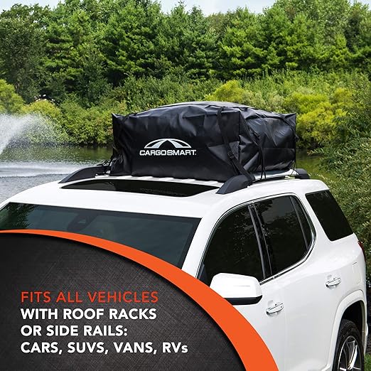 CargoSmart Rainproof Cargo Carrier - Soft Sided Bag for Car Top, 36'x30'x16' - Up to 10 Cubic Feet of Storage, Easily Mounts to Vehicle's Bare Roof, Roof Rack or Basket