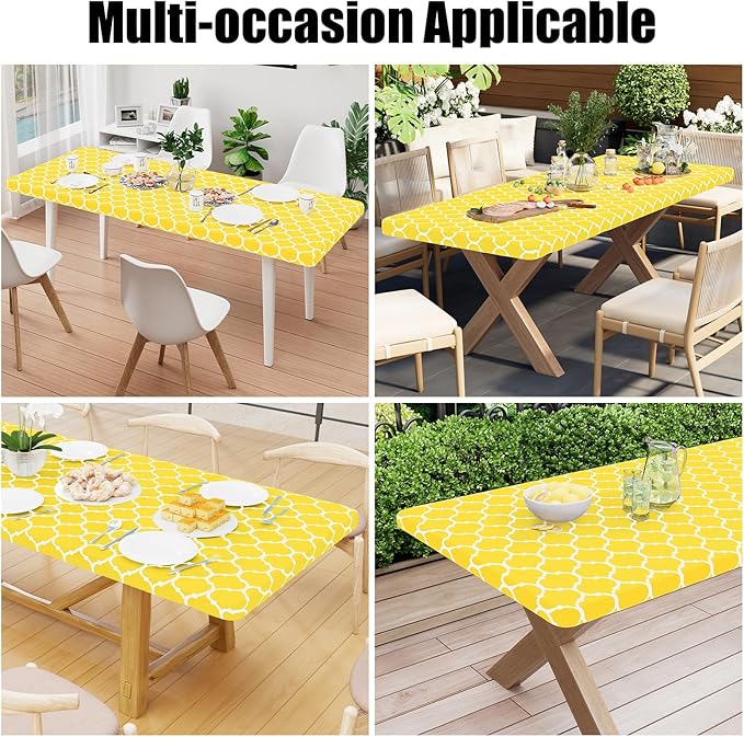 Smiry Rectangle Picnic Table Cover, Waterproof Elastic Fitted Camping Tablecloths for 5 Foot Tables, Wipeable Flannel Backed Vinyl Tablecloth Protector for Indoor, Outdoor (Yellow, 36x60 Inches)