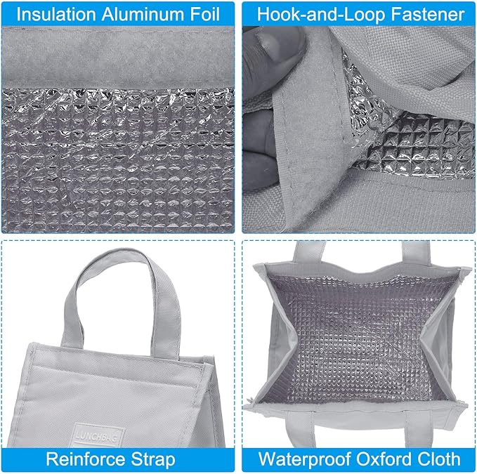 PATIKIL Insulated Lunch Bags, 8"x5"x9" Reusable Bento Bags Thermal Lunch Tote Portable Food Containers Bag for Men and Women, Grey