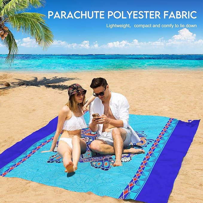 BYDOLL Beach Blanket Waterproof Sandproof 78''×81'' 1-7 Adults Oversized Lightweight Large Picnic Mat Waterproof Sandproof Blanket for Beach