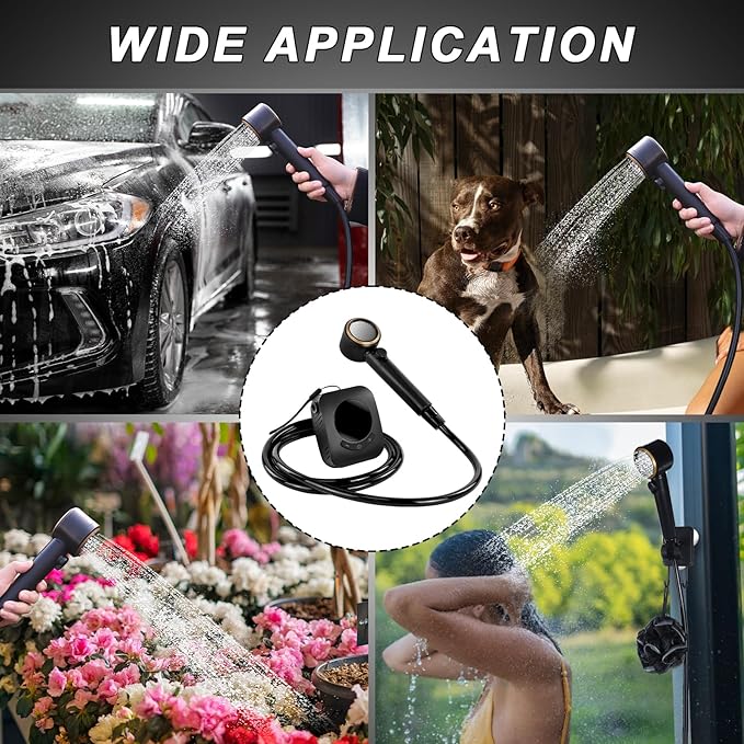 Portable Shower for Camping - 8000mAh Rechargeable Outdoor Shower Pump with 5 Pressure Modes, LED Display, IPX8 Waterproof, Lightweight Design for Hiking, Travel, Pet Cleaning, and Emergency