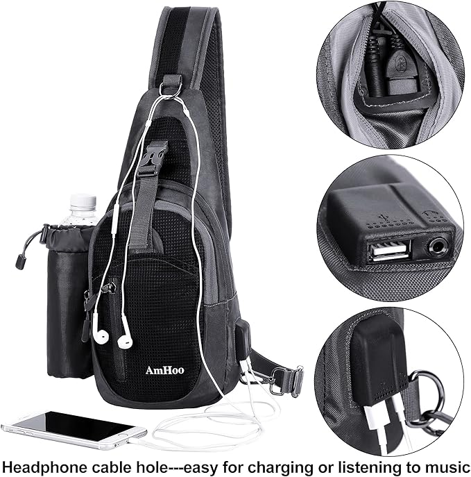 AmHoo Sling Backpack Chest Shoudler Crossbody Bag Water Resistant Hiking Daypack