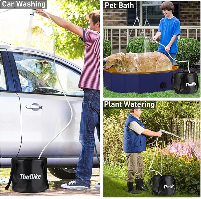 Portable Hot Shower for Camping, 1000W Immersion Heated, Rechargeable Camping Shower Pump, 6.6 Gallons Folding Bucket for Camping, Hiking, Traveling, Washing