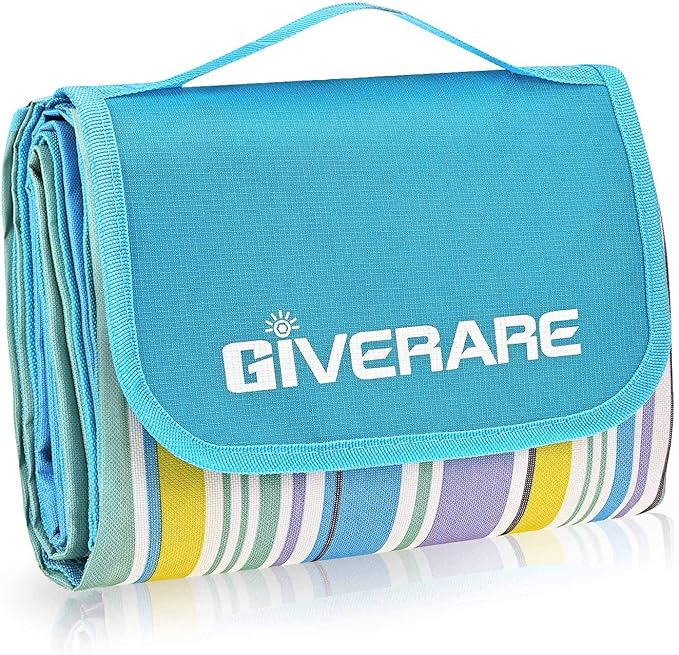GIVERARE Picnic Beach Blanket, XL Sandfree Waterproof Outdoor Camping Blanket, Quick Drying Oxford Family Mat, Portable Extra Large Picnic Mat for Travel, Hiking, Music Festival, Lawn