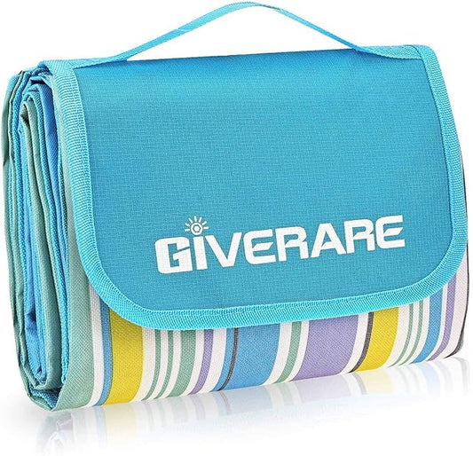 GIVERARE Picnic Beach Blanket, XL Sandfree Waterproof Outdoor Camping Blanket, Quick Drying Oxford Family Mat, Portable Extra Large Picnic Mat for Travel, Hiking, Music Festival, Lawn