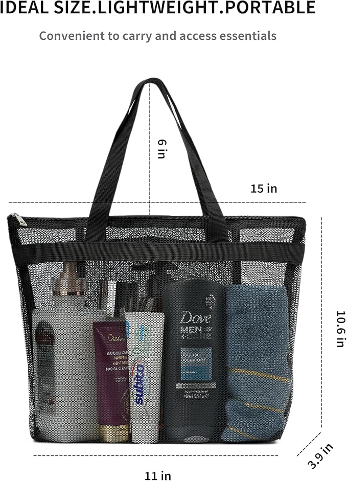 Portable Mesh Shower Caddy Tote Bag Hanging Toiletry Bag with Zipper for Travel, Bath, Gym, Beach, Camping, Dorm