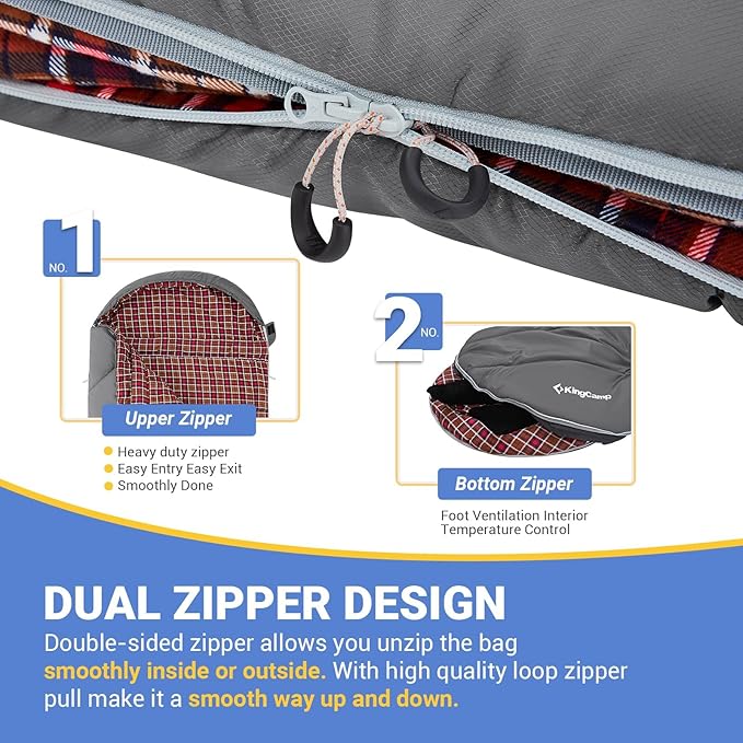 KingCamp Sleeping Bag for Adults, Cold Weather & Warm Extra Wide Big & Tall XL Portable Waterproof Flannel Sleeping Bags, Essentials Gear Accessories for Camping Backpacking Hiking Indoor & Outdoor