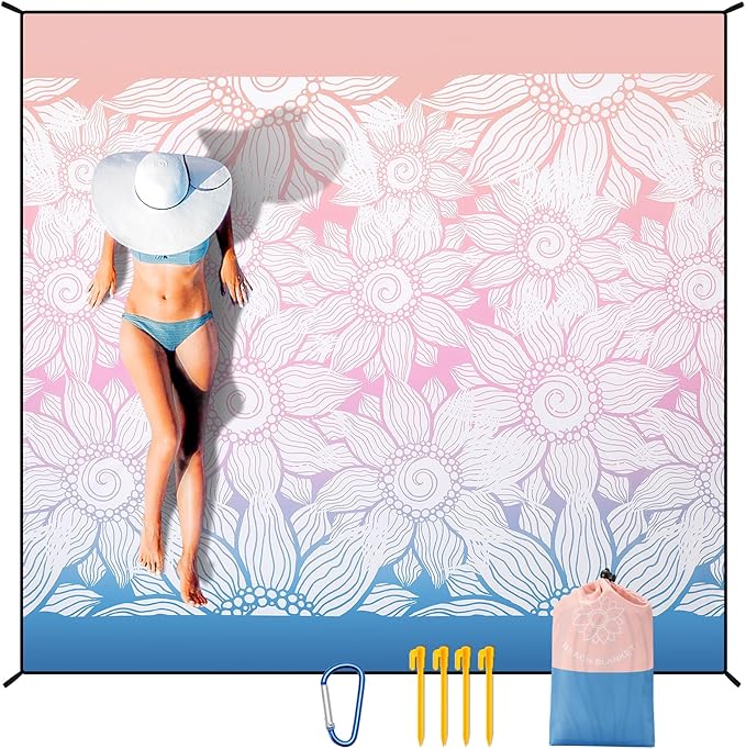 Beach Blanket Waterproof Sandproof Extra Large Beach Mat 79" X 83"/120"x108"for 1-8 Adults Quick Drying Durable Outdoor Picnic Mat for Beach Travel Camping Hiking