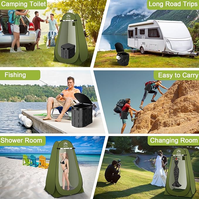 Portable Toilet Kit, Camping Toilet with Pop-Up Privacy Tent and Poo Gel Toilet Bags, Washable Portable Outdoor Showers Changing Rooms