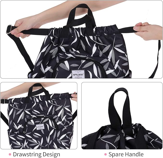 Dry Wet Drawstring Backpack with Shoe Compartment for Women Adjustable Gym Bag
