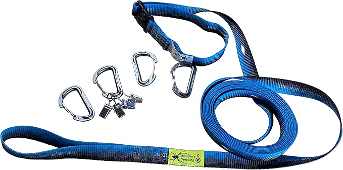 Charlotte’s Webbing™ Camp Organizer – 12' Gear Hanging Clothesline System with Adjustable Webbing, Aluminum Carabiners & Clips | Overlanding, Camping, Water Sport & Garage Organization