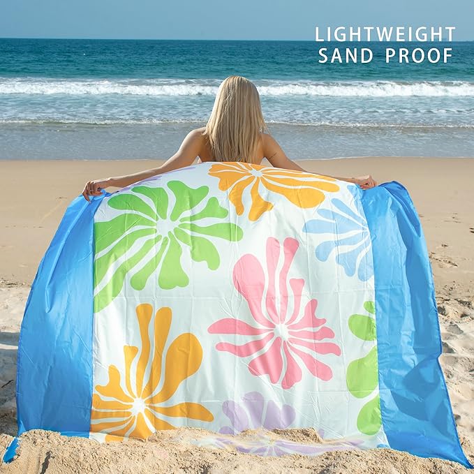 Sandproof Waterproof Beach Blanket, 80"x80" Large Beach Mat for 4-6 Adults, Lightweight Quick Dry Windproof Picnic Mat