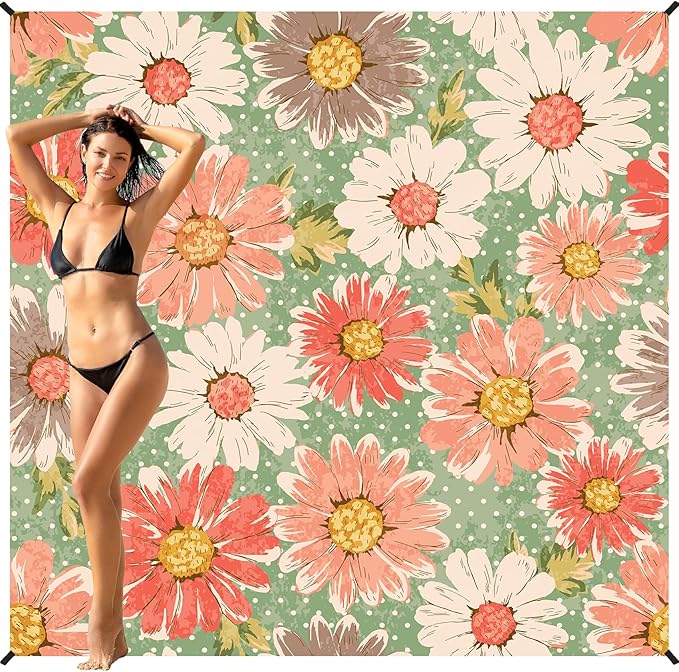 BYDOLL Beach Blanket 78''X81'' 4-7 Adults Oversized Lightweight Waterproof Sandproof Blanket for Beach Large Picnic Mat Travel Camping