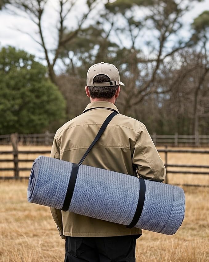 FoundGo Awning Carpet HDPE Camping Outdoor Rug with Eyelets,Nails,Broom,for RV,Patio,Backyard,Picnic,Beach,Trailer 9'*6' (2.74 * 1.83m) -Blue Grey