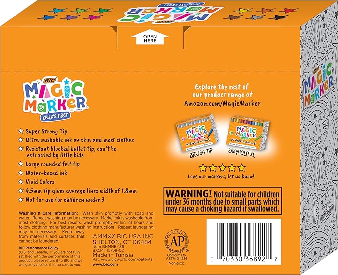 BIC Magic Marker, Flexible Brush Tip (4.5 mm), Assorted Colors, Kids Coloring, 36-Count