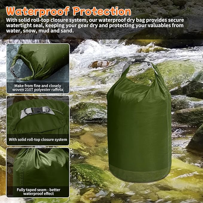 Desoto Waterproof Dry Bag 2 packs, 2L/5L/10L/20L/40L/70L Dry Sack Lightweight Portable, Dry Storage Bag to Keep Gear Dry Clean for Kayaking, Gym, Hiking, Swimming, Camping