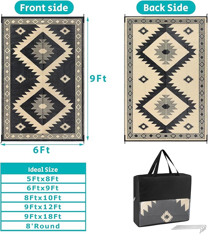 HEBE Outdoor Rug 6'x9' Waterproof for Patios Clearance, Reversible Plastic Straw Rug Camping Carpet, Indoor Outdoor Area Rugs Patio Mats for RV,Picnic,Backyard,Deck,Balcony,Porch