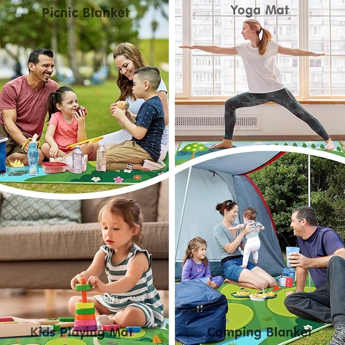 Extra Large Picnic Blankets Waterproof Foldable (80"x 80") Boho Beach Blanket Waterproof Sandproof,3-Layer Thicking Mat Outdoor Packable Camping Blanket