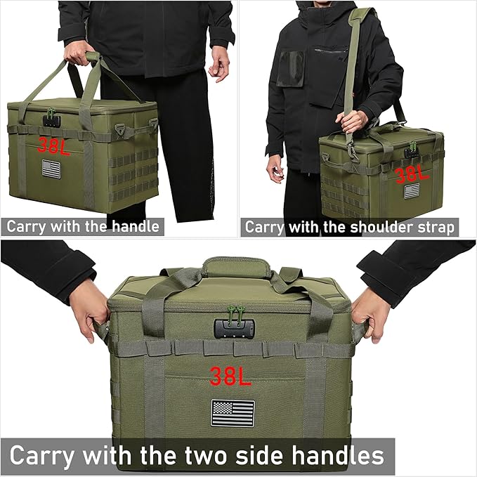 Tactical Camping Storage Bag - 38L Utility Tote Bag Organizer with Combination Lock and Shoulder Strap