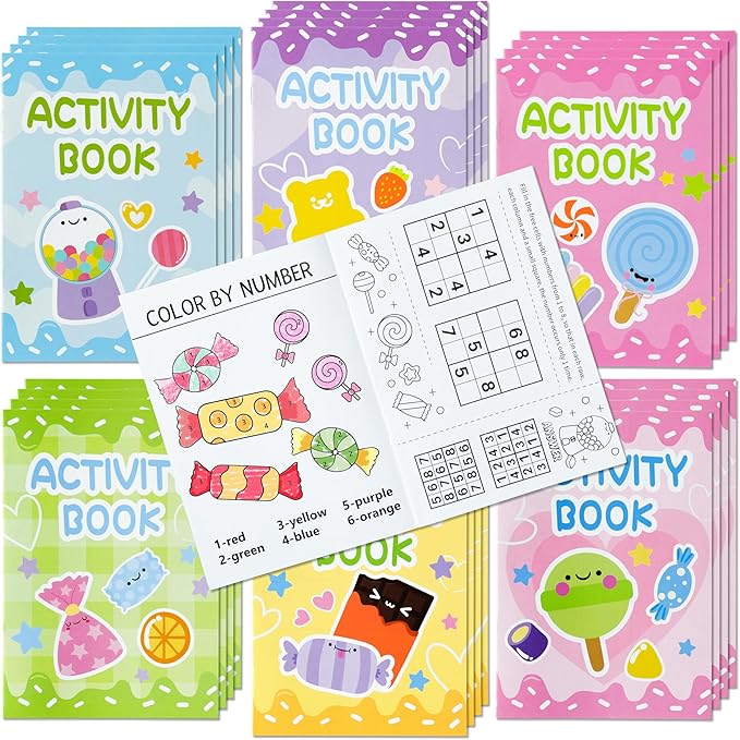 Candy Activity Books for Kids - 48Pcs Coloring Sweets Book Set Bulk Candy Search Mazes Word Scramble Games Mini Books for Birthday Candy Land Party Goodie Bags Stuffers School Classroom Favors