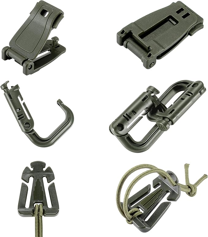 BOOSTEADY 36PCS Attachments for Tactical Backpack Vest Belt,D-Ring Grimloc Locking Gear Clip, Web Dominator Elastic Strings, Strap Management Tool Buckle,Hydration Tube Clips,Key Ring,MOLLE Bag