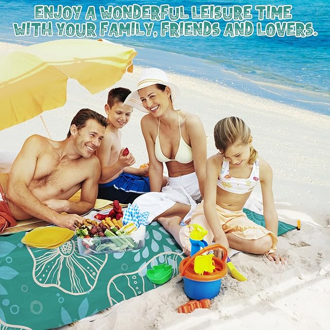 Beach Blanket Waterproof Sandproof 1-7 Adult Oversized 78 '' × 110 '' Lightweight Durable Compact Sand Free Beach Mat for Travel Camping Hiking Picnic Blanket Extra Large