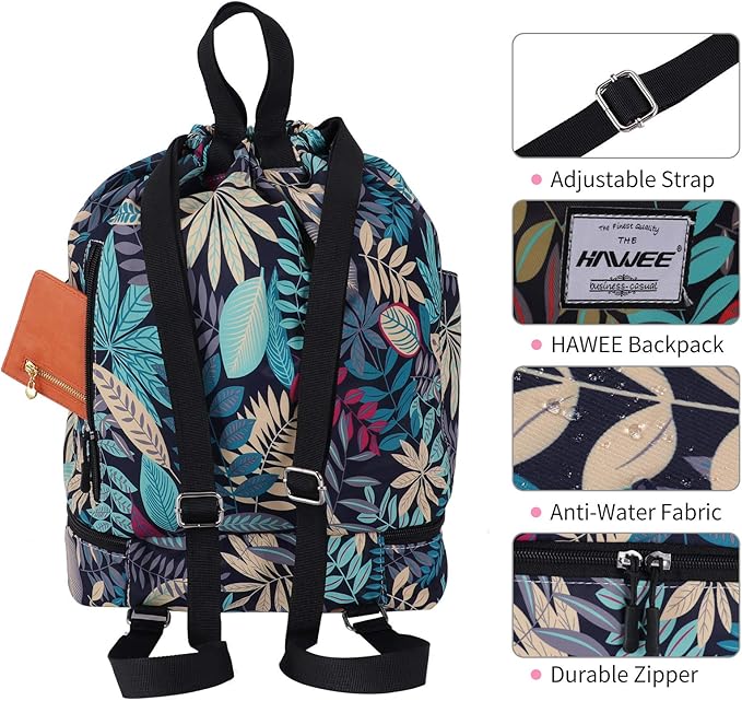 Dry Wet Drawstring Backpack with Shoe Compartment for Women Adjustable Gym Bag