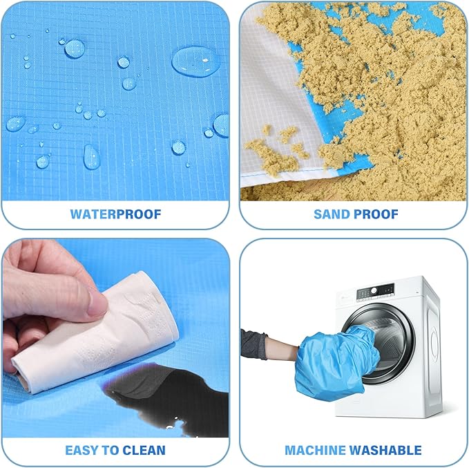 BYDOLL Beach Blanket Waterproof Sandproof 78''×81'' 1-7 Adults Oversized Lightweight Large Picnic Mat Waterproof Sandproof Blanket for Beach