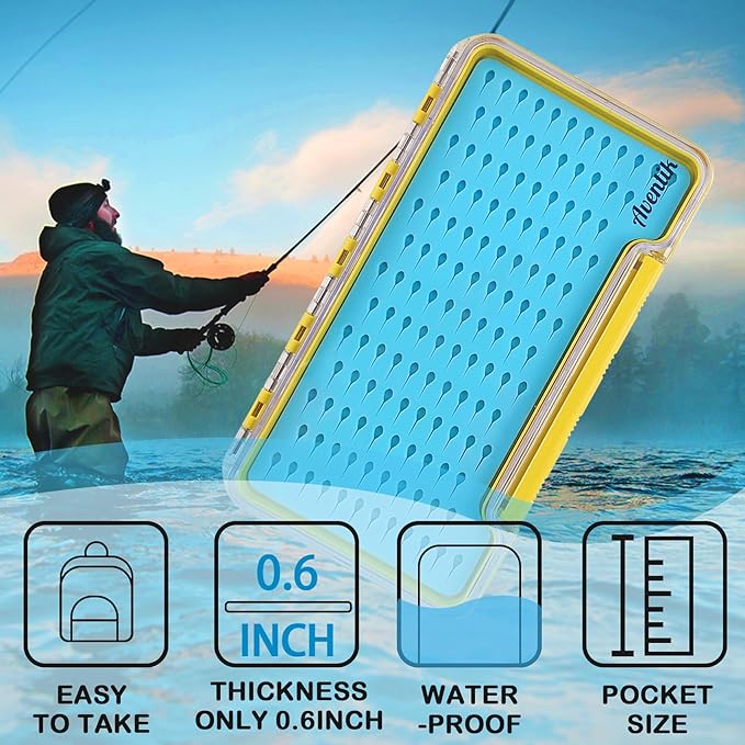 AVENTIK EUPHENG Fly Fishing Boxes Silicone Super Slim Fishing Storage Fishing Tackle Case Waterproof Pocket 7.36"X4.02"X0.63"/5.39"X3.74" X0.63'' (2PC-G048LT blue silicone:7.36"X4.02"X0.63")