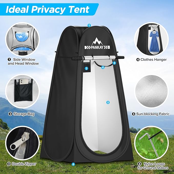 PANKAY Portable Toilet with Pop up Privacy Tent & Portable Shower for Camping