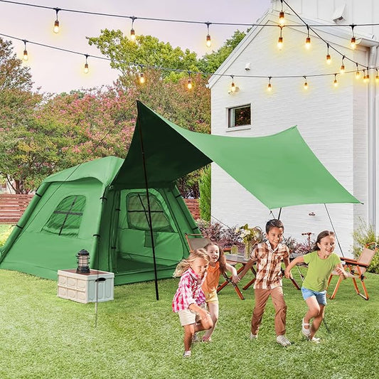 YOLENY 2-4 Persons Inflatable Camping Tent with Pump & Extended Canopy, Easy Set-up, Oxford Portable Free-Standing Family Cabin Tents for Hiking