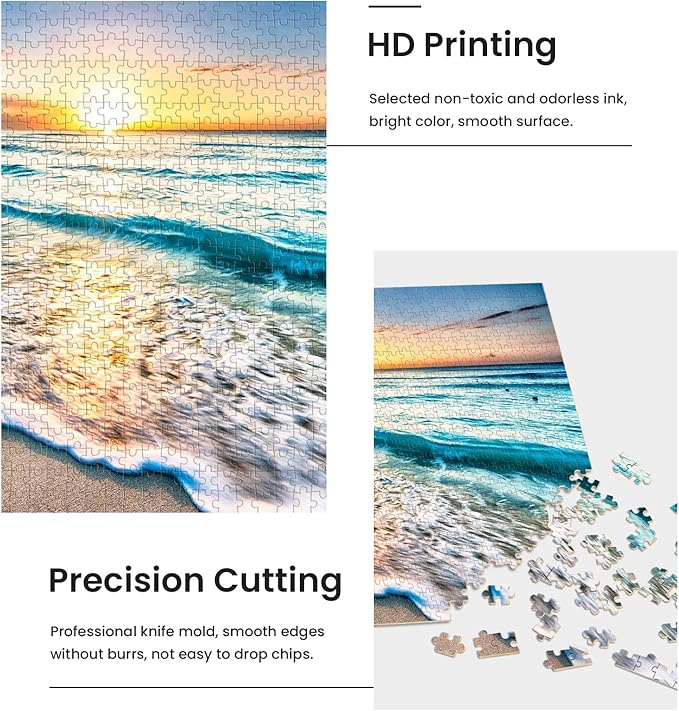 Puzzles for Adults 1000 Piece,Sunset Beach Wooden Jigsaw Puzzle Art,DIY Leisure Game Fun Toy Gift Suitable Family Friends