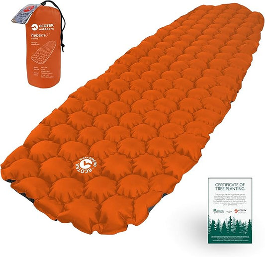 ECOTEK Outdoors Hybern8 Ultralight Inflatable Sleeping Pad with Contoured FlexCell Honeycomb Design - Easy to Inflate, Comfortable, Lightweight, Durable, and Hammock Approved [Fire Orange]