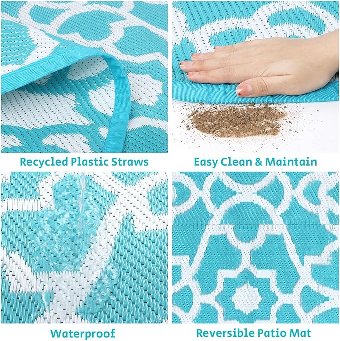 HEBE Outdoor Rug 8ft for Patios Waterproof Clearance Reversible Patio Mat Plastic Straw Rug RV Camping Mat Outside Area Rug Carpet for Camping RV,Porch,Deck,Balcony,Camper,Backyard