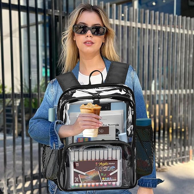 Clear Backpack,15'' Clear Backpacks for School Heavy Duty See Through Bookbag Multi-pocket PVC Backpack for Men Women