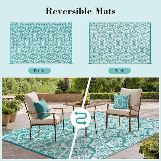 Lahome Waterproof Outdoor Rugs for Camping 6x9, Plastic Straw Lightweight Portable Reversible Rv Rug, Outdoor Carpet for Pool Beach Balcony Tent Patio Deck, Teal 6'x9'