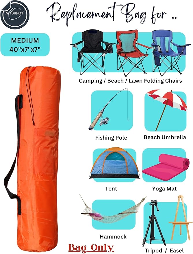 Replacement Bag for Folding Camping Chair, Portable Camp Chair, Hammock, Yoga Mat, Umbrella, Tents, Tripods, Fishing Poles - 420D Oxford Polyester Fabric