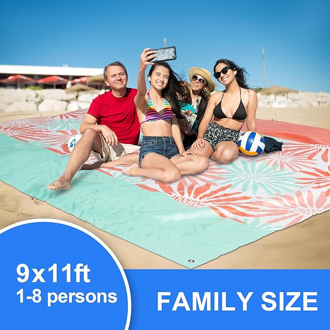 Mooreeke Beach Blanket Extra Large Oversized 9 x 11 ft, Colorful Flowers Sandproof Waterproof Quick Drying Lightweight Compact Outdoor Blanket Beach Mat for Family Travel Camping Picnic, 1-8 Adults